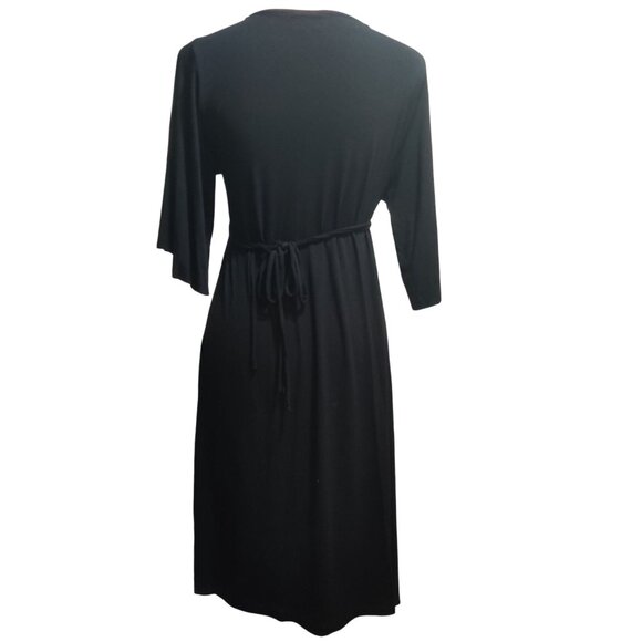 Olian XS Black V-Neck Maternity Dress Empire Tie Waist Knit USA Made Minimalist - Picture 3 of 8